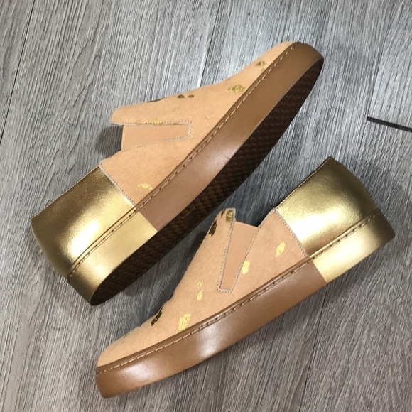 Free People Gold Metallic Splatter Pony Hair Slip On Loafers - Picture 8 of 11